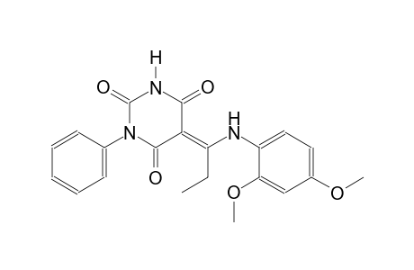 (5E)-5-[1-(2,4-dimethoxyanilino)propylidene]-1-phenyl-2,4,6(1H,3H,5H)-pyrimidinetrione
