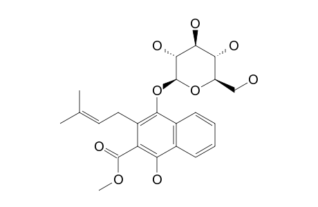 2-CARBOMETHOXY-3-PRENYL-1,4-NAPHTHOHYDROQUINONE-4-O-BETA-D-GLUCOPYRANOSIDE