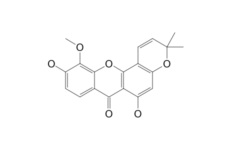 5-O-METHYL-ISOJACAREUBIN;1,6-DIHYDROXY-5-METHOXY-6',6'-DIMETHYLPYRANO-(2',3':3,4)-XANTHONE