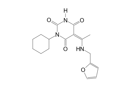 (5Z)-1-cyclohexyl-5-{1-[(2-furylmethyl)amino]ethylidene}-2,4,6(1H,3H,5H)-pyrimidinetrione