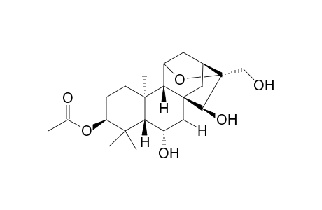 3-.beta.Acetoxy-6.alpha.,15.beta.,17-trihydroxy-11.beta.,16.beta.-epoxy-ent-kaurane [melissoidesins I]