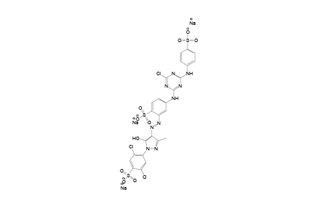 Trisodium 2,5-dichloro-4-(4-{[5-({4-chloro-6-[(4-sulfonatophenyl)amino]-1,3,5-triazin-2-yl}amino)-2-sulfonatophenyl]diazenyl}-5-hydroxy-3-methyl-1H-pyrazol-1-yl)benzenesulfonate