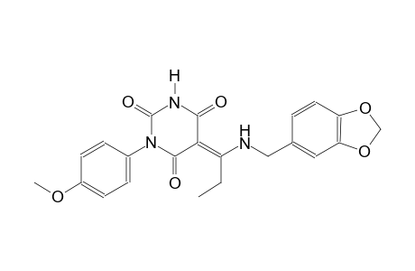 (5E)-5-{1-[(1,3-benzodioxol-5-ylmethyl)amino]propylidene}-1-(4-methoxyphenyl)-2,4,6(1H,3H,5H)-pyrimidinetrione
