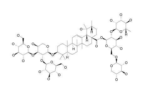 #5;ILEXOSIDE-XIII;3-O-[BETA-D-GLUCOPYRANOSYL-(1->2)]-[BETA-D-GLUCOPYRANOSYL-(1->3)]-ALPHA-L-ARABINOPYRANOSYL-POMOLIC-ACID-28-O-[ALPHA-L-RHAMNOPYRANOSYL-(1->2)]