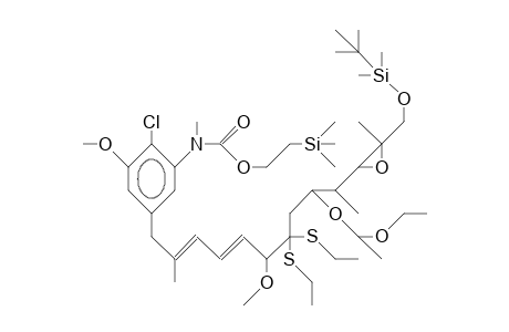 1-(4-Cl-5-([tmset-N-me-carbamato]-3-anisyl)-2,10,12-trime-6-methoxy-7,7-di(S-ethyl)-9-eeo-11,12-epoxy-13-(tmms)-2,4-tri