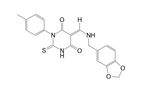 (5E)-5-{[(1,3-benzodioxol-5-ylmethyl)amino]methylene}-1-(4-methylphenyl)-2-thioxodihydro-4,6(1H,5H)-pyrimidinedione