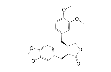 (2S,3R)-alpha.-(3,4,-Methylenedioxybenzyl)-.beta.-(3,4-dimethoxybenzyl)-.gamma.-butyrolactone