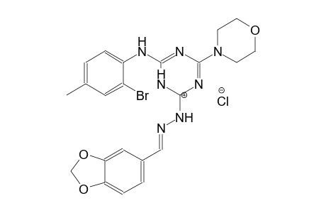 2-(benzo[d][1,3]dioxol-5-ylmethylene)-1-(6-((2-bromo-4-methylphenyl)amino)-4-morpholino-1,3,5-triazin-2(1H)-ylidene)hydrazin-1-ium chloride