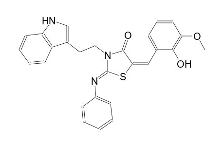 (2Z,5E)-5-(2-hydroxy-3-methoxybenzylidene)-3-[2-(1H-indol-3-yl)ethyl]-2-(phenylimino)-1,3-thiazolidin-4-one