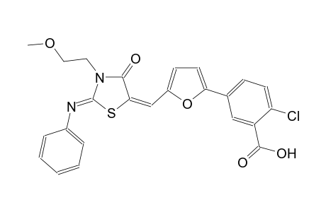 2-chloro-5-(5-{(E)-[(2Z)-3-(2-methoxyethyl)-4-oxo-2-(phenylimino)-1,3-thiazolidin-5-ylidene]methyl}-2-furyl)benzoic acid