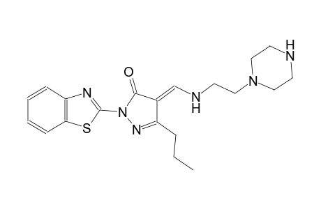 (4E)-2-(1,3-benzothiazol-2-yl)-4-({[2-(1-piperazinyl)ethyl]amino}methylene)-5-propyl-2,4-dihydro-3H-pyrazol-3-one