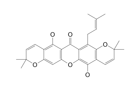 Garcimangosone-A;1,5-dihydroxy-8-isoprenyl-6',6'-dimethylpyrano-(2',3':3,2)-6'',6''-dimethylpyrano-(2'',3'':7,6)-xanthone