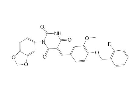 (5E)-1-(1,3-benzodioxol-5-yl)-5-{4-[(2-fluorobenzyl)oxy]-3-methoxybenzylidene}-2,4,6(1H,3H,5H)-pyrimidinetrione
