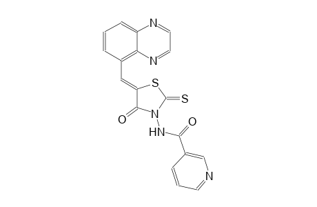 3-pyridinecarboxamide, N-[(5Z)-4-oxo-5-(5-quinoxalinylmethylene)-2-thioxothiazolidinyl]-