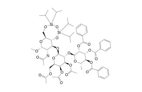 METHYL-O-(2,3,4-TRI-O-BENZOYL-ALPHA-L-RHAMNOPYRANOSYL)-(1->2)-O-(3,4,6-TRI-O-ACETYL-BETA-D-GALACTOPYRANOSYL-(1->3)-2-ACETAMIDO-2-DEOXY-4,6-O-(1,1,3,3-TE