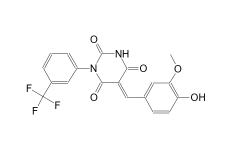 2,4,6(1H,3H,5H)-pyrimidinetrione, 5-[(4-hydroxy-3-methoxyphenyl)methylene]-1-[3-(trifluoromethyl)phenyl]-, (5E)-