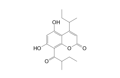2H-1-Benzopyran-2-one, 5,7-dihydroxy-8-(2-methyl-1-oxobutyl)-4-(1-methylpropyl)-