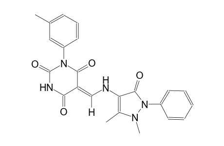 (5Z)-5-{[(1,5-dimethyl-3-oxo-2-phenyl-2,3-dihydro-1H-pyrazol-4-yl)amino]methylene}-1-(3-methylphenyl)-2,4,6(1H,3H,5H)-pyrimidinetrione