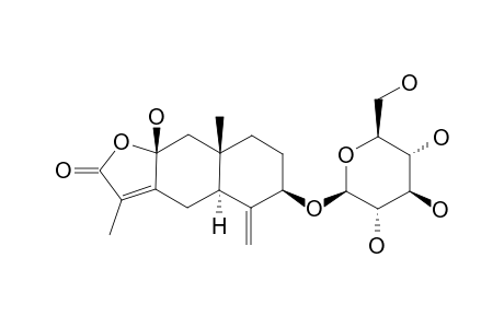 (3S)-3-HYDROXY-ATRACTYLENOLIDE-III-3-O-BETA-D-GLUCOPYRANOSIDE;#7;(3S,5R,8R,10R)-3,8-DIHYDROXYEUDESMA-4(15),7(11)-DIENE-8,12-OLIDE-3-O-BETA-D-GLUCOPYRANOSIDE