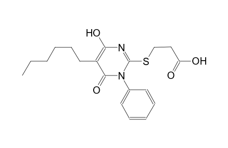 propanoic acid, 3-[(5-hexyl-1,6-dihydro-4-hydroxy-6-oxo-1-phenyl-2-pyrimidinyl)thio]-