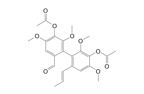 3',5-diacetoxy-2',4,4',6-tetramethxoy-6'-(prop-1-enyl)biphenyl-2-carbaldehyde