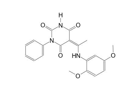 (5Z)-5-[1-(2,5-dimethoxyanilino)ethylidene]-1-phenyl-2,4,6(1H,3H,5H)-pyrimidinetrione