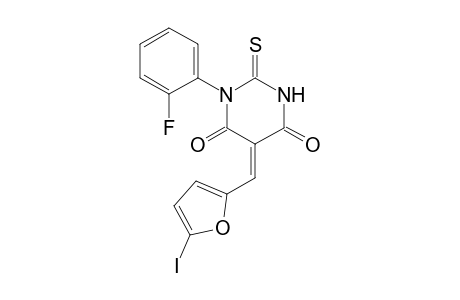 (5Z)-1-(2-fluorophenyl)-5-[(5-iodanylfuran-2-yl)methylidene]-2-sulfanylidene-1,3-diazinane-4,6-dione