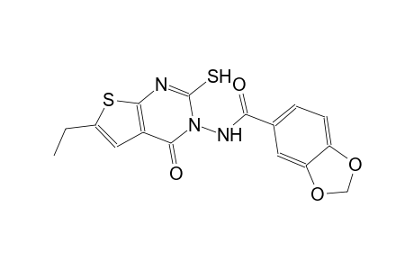 N-(6-ethyl-4-oxo-2-sulfanylthieno[2,3-d]pyrimidin-3(4H)-yl)-1,3-benzodioxole-5-carboxamide