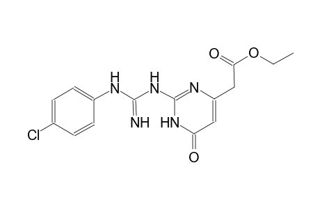 4-pyrimidineacetic acid, 2-[[[(4-chlorophenyl)amino]iminomethyl]amino]-1,6-dihydro-6-oxo-, ethyl ester