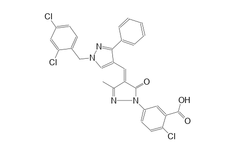 2-chloro-5-((4E)-4-{[1-(2,4-dichlorobenzyl)-3-phenyl-1H-pyrazol-4-yl]methylene}-3-methyl-5-oxo-4,5-dihydro-1H-pyrazol-1-yl)benzoic acid