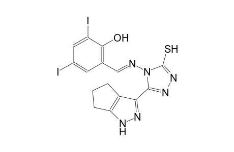 2,4-diiodo-6-((E)-{[3-sulfanyl-5-(1,4,5,6-tetrahydrocyclopenta[c]pyrazol-3-yl)-4H-1,2,4-triazol-4-yl]imino}methyl)phenol
