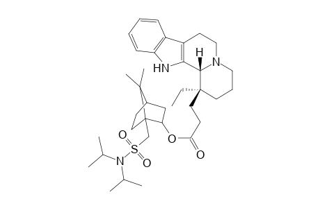 (-)-{(1"S,2"R,4"R)-N,N-diisopropylbornan-10"-sulfonamid-2"-yl} 3-{(1'.alpha.-ethyl-1',2',3',4',6',7',12',12b'.alpha.octahydroindolo[2',3'-a]quinolizin-1'.beta.-yl)methyl}propionate