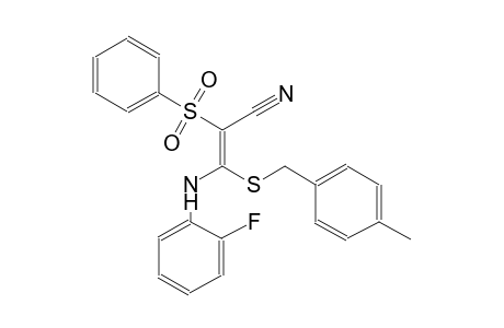 2-propenenitrile, 3-[(2-fluorophenyl)amino]-3-[[(4-methylphenyl)methyl]thio]-2-(phenylsulfonyl)-, (2E)-