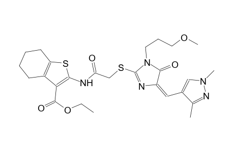 ethyl 2-[({[(4E)-4-[(1,3-dimethyl-1H-pyrazol-4-yl)methylene]-1-(3-methoxypropyl)-5-oxo-4,5-dihydro-1H-imidazol-2-yl]sulfanyl}acetyl)amino]-4,5,6,7-tetrahydro-1-benzothiophene-3-carboxylate