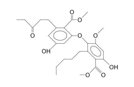 6-Hydroxy-3-(5-hydroxy-2-methoxycarbonyl-3-<3-oxopentyl>-phenoxy)-4- methoxy-2-pentyl-benzoic acid, methyl ester