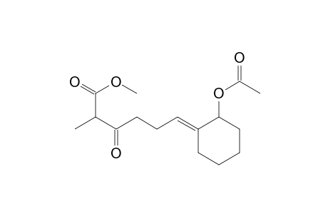 Hexanoic acid, 6-[2-(acetyloxy)cyclohexylidene]-2-methyl-3-oxo-, methyl ester