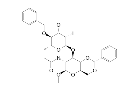 METHYL-2-ACETAMIDO-3-O-(4'-O-BENZYL-2'-DEOXY-2'-IODO-ALPHA-L-RHAMNOPYRANOSYL)-4,6-O-BENZYLIDENE-2-DEOXY-BETA-D-GLUCOPYRANOSIDE