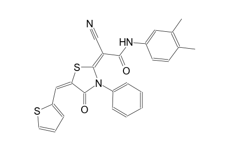 (2E)-2-cyano-N-(3,4-dimethylphenyl)-2-[(5E)-4-oxo-3-phenyl-5-(2-thienylmethylene)-1,3-thiazolidin-2-ylidene]ethanamide