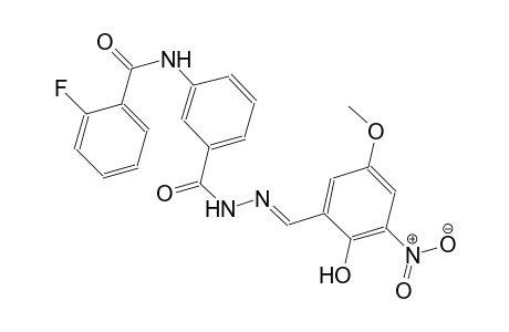 benzoic acid, 3-[(2-fluorobenzoyl)amino]-, 2-[(E)-(2-hydroxy-5-methoxy-3-nitrophenyl)methylidene]hydrazide