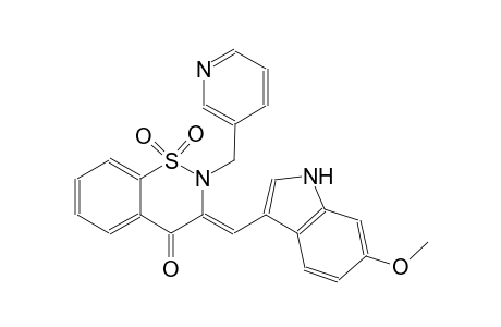 4H-1,2-benzothiazin-4-one, 2,3-dihydro-3-[(6-methoxy-1H-indol-3-yl)methylene]-2-(3-pyridinylmethyl)-, 1,1-dioxide, (3Z)-