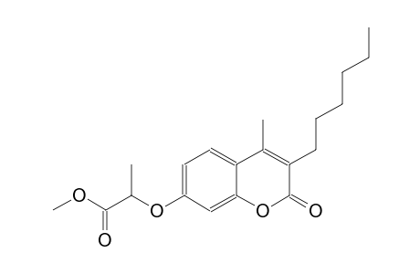 propanoic acid, 2-[(3-hexyl-4-methyl-2-oxo-2H-1-benzopyran-7-yl)oxy]-, methyl ester