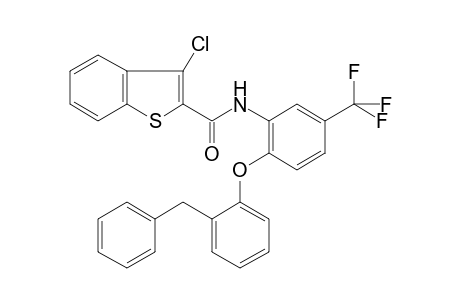 3-Chloranyl-N-[2-[2-(phenylmethyl)phenoxy]-5-(trifluoromethyl)phenyl]-1-benzothiophene-2-carboxamide