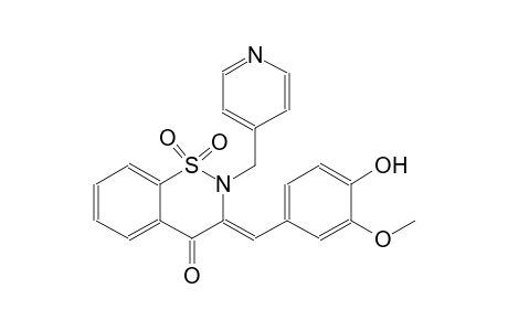 4H-1,2-benzothiazin-4-one, 2,3-dihydro-3-[(4-hydroxy-3-methoxyphenyl)methylene]-2-(4-pyridinylmethyl)-, 1,1-dioxide, (3Z)-