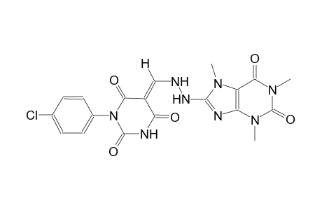 (5E)-1-(4-chlorophenyl)-5-{[2-(1,3,7-trimethyl-2,6-dioxo-2,3,6,7-tetrahydro-1H-purin-8-yl)hydrazino]methylene}-2,4,6(1H,3H,5H)-pyrimidinetrione