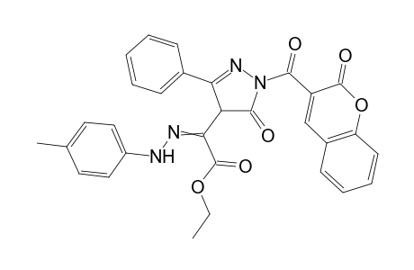 Ethyl 2-(5-oxo-1-(2-oxo-2H-chromene-3-carbonyl)-3-phenyl-4,5-dihydro-1H-pyrazol-4-yl)-2-(2-(p-tolyl)hydrazono)acetate