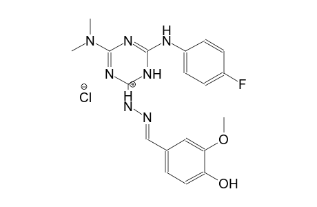 1-(4-(dimethylamino)-6-((4-fluorophenyl)amino)-1,3,5-triazin-2(1H)-ylidene)-2-(4-hydroxy-3-methoxybenzylidene)hydrazin-1-ium chloride