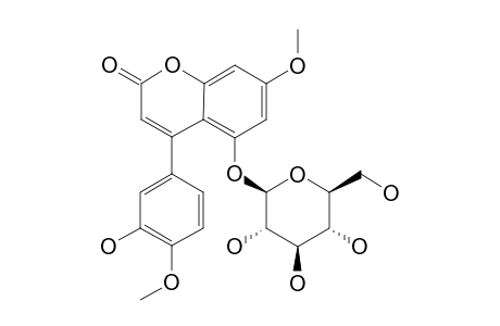 5-O-BETA-D-GLUCOPYRANOSYL-7,4'-DIMETHOXY-3'-HYDROXY-4-PHENYLCOUMARIN