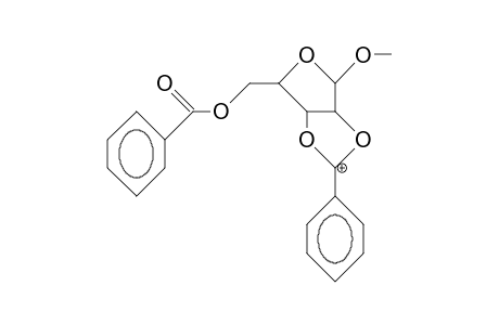 Methyl 5-O-benzoyl-2,3-O-benzylidene.beta.-D-ribofuranoside cation