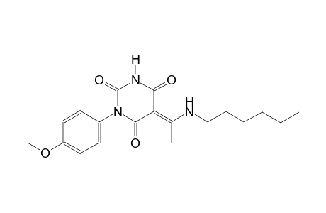 (5E)-5-[1-(hexylamino)ethylidene]-1-(4-methoxyphenyl)-2,4,6(1H,3H,5H)-pyrimidinetrione