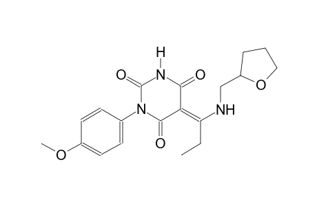 (5E)-1-(4-methoxyphenyl)-5-{1-[(tetrahydro-2-furanylmethyl)amino]propylidene}-2,4,6(1H,3H,5H)-pyrimidinetrione